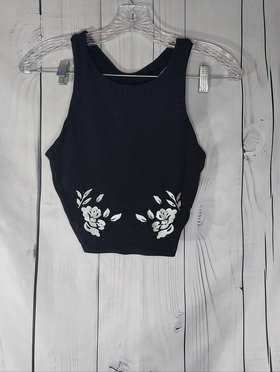 Athleta Tops - Athleta Black Floral Conscious Eyelet Racerback Cropped Activewear Tank Top